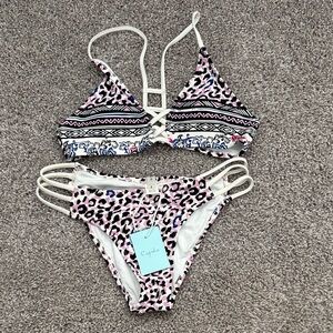 Cupshe Pink Leopard & Tribal Strappy Bikini